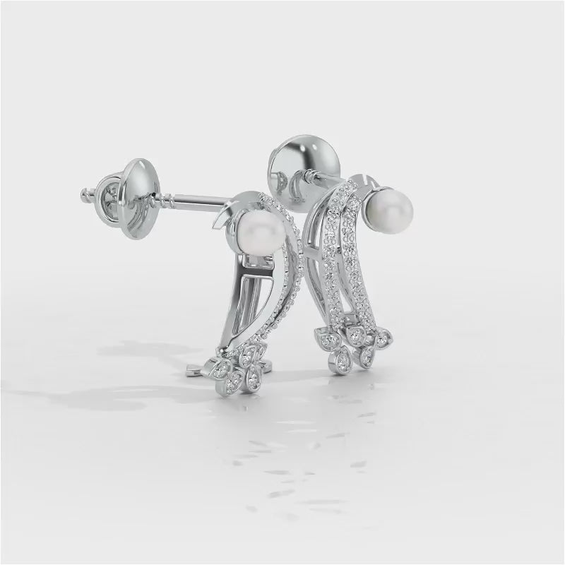 Flora-Tide Silver Pearl Earrings - White Gold Video