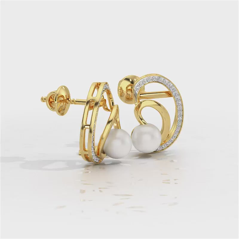 Oyster Silver Pearl Earrings - Yellow Gold Video