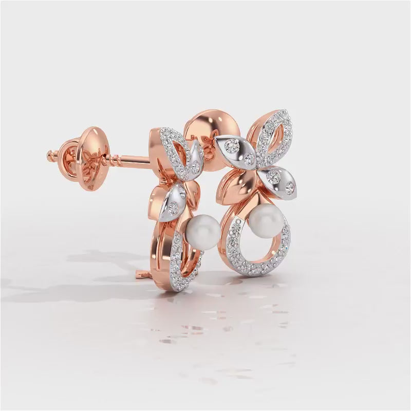 Plant Drop Silver Pearl Earrings - Rose Gold Video