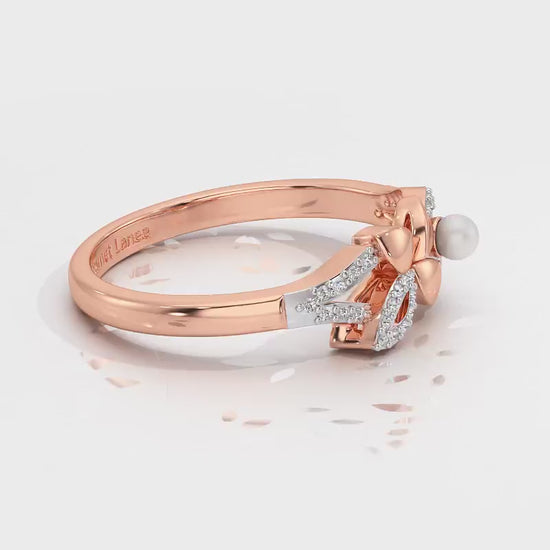 Plant Drop Silver Pearl Ring - Rose Gold Video
