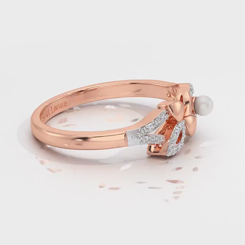 Plant Drop Silver Pearl Ring - Rose Gold Video