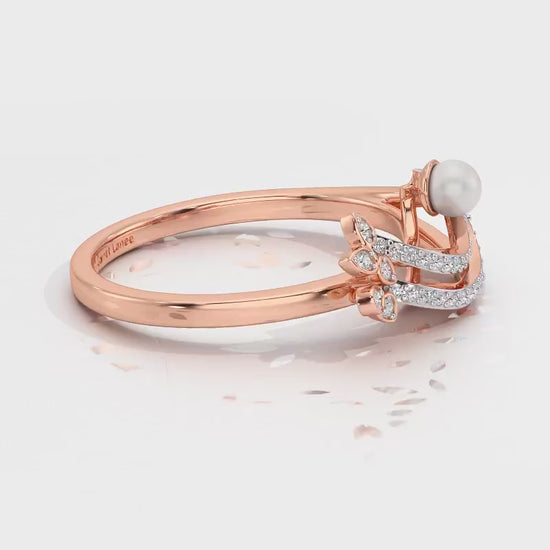 Flora-Tide Silver Pearl Ring - Rose Gold Video