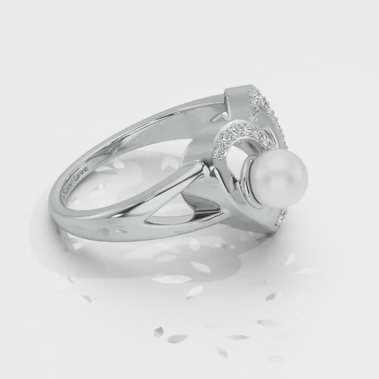 Cosmo-Heart Silver Pearl Ring - White Gold Video