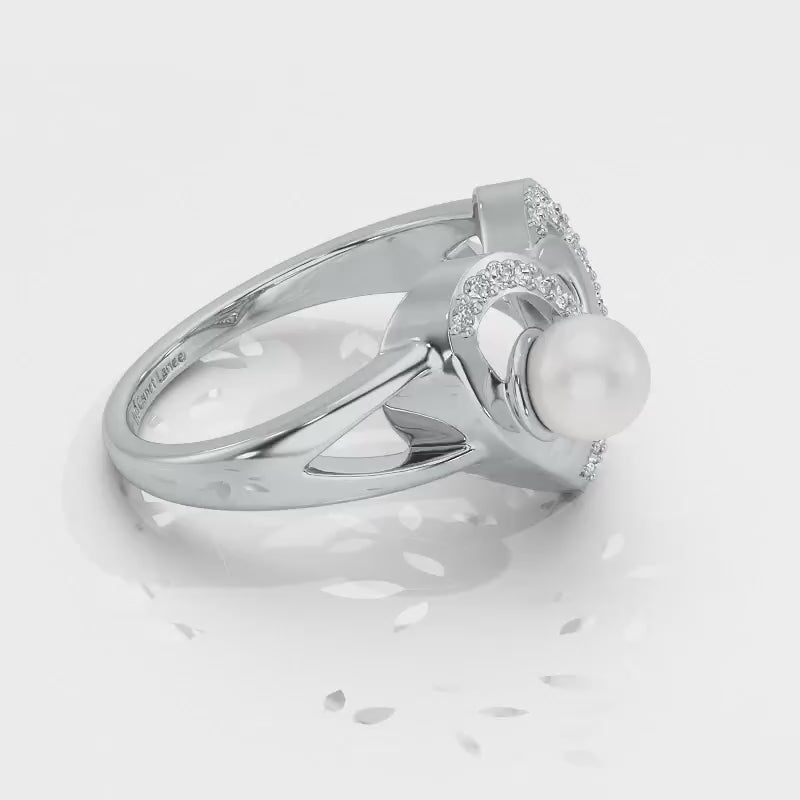 Cosmo-Heart Silver Pearl Ring - White Gold Video