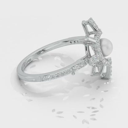 Semi Sun Silver Pearl Ring - White Gold Video