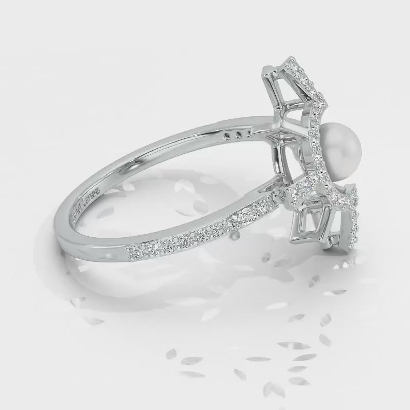 Semi Sun Silver Pearl Ring - White Gold Video