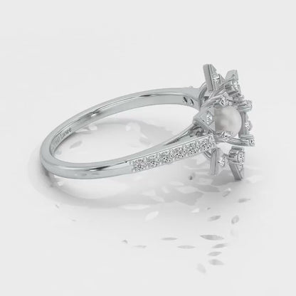 Snow Flake Silver Pearl Ring - White Gold Video