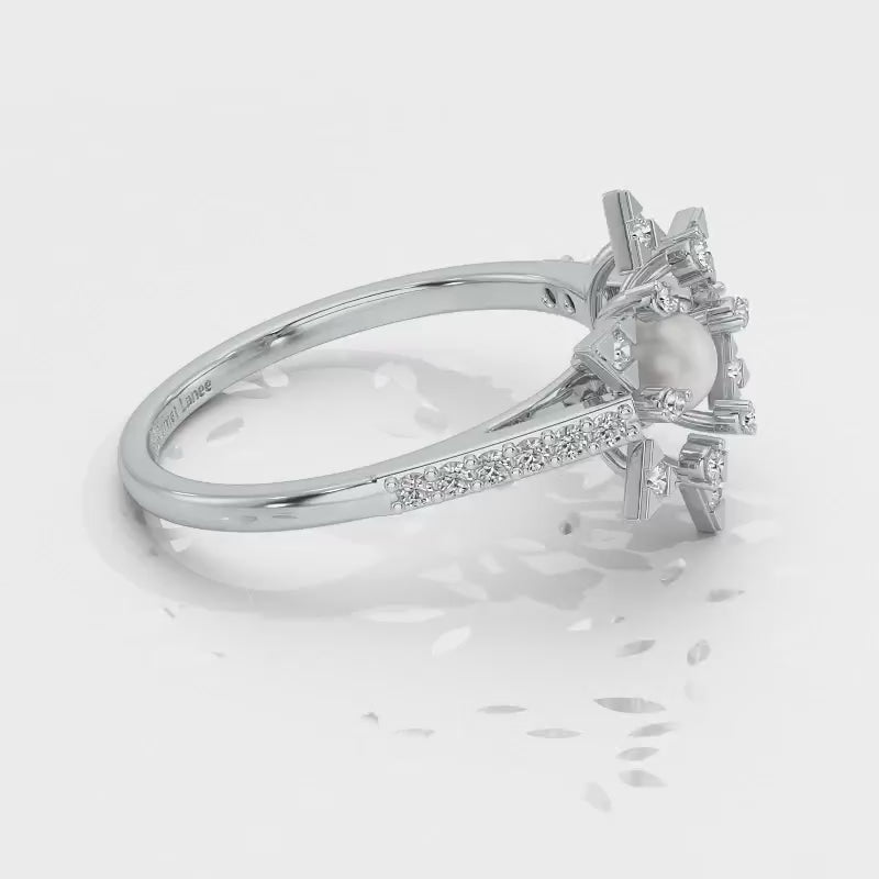 Snow Flake Silver Pearl Ring - White Gold Video