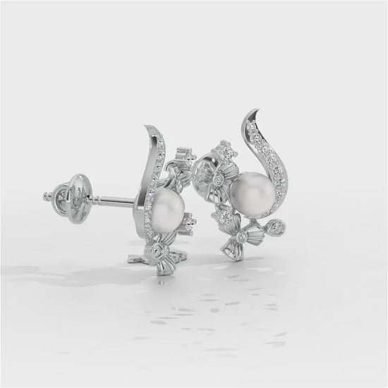 Light Silver Pearl Earrings - White Gold Video