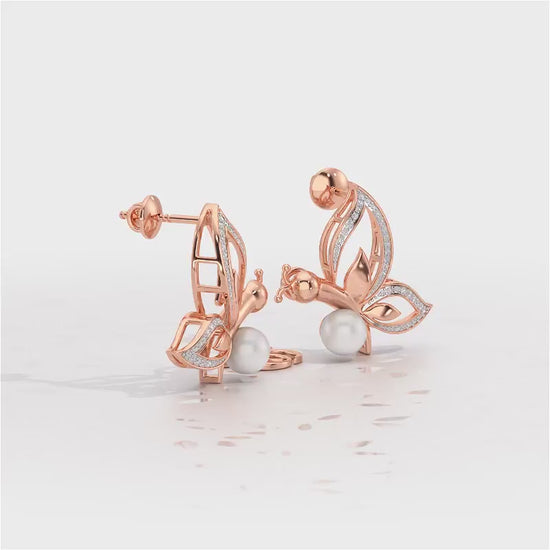 Winged Silver Pearl Earrings - Rose Gold Video