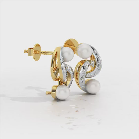 Swirl Twirl Silver Pearl Earrings - Yellow Gold Video