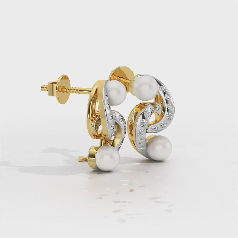 Swirl Twirl Silver Pearl Earrings - Yellow Gold Video