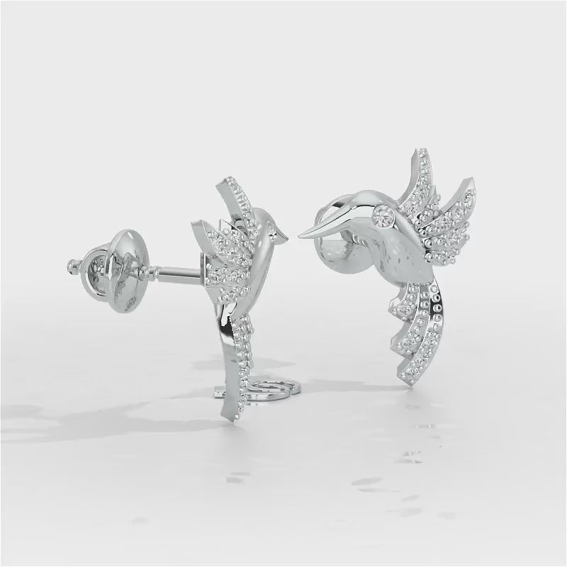 Opulent Bird Silver Stud Earrings - White Gold Video