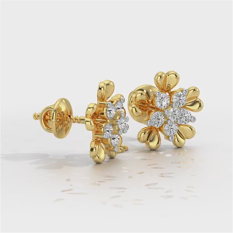 Heart Petals Silver Earrings - Yellow Gold Video