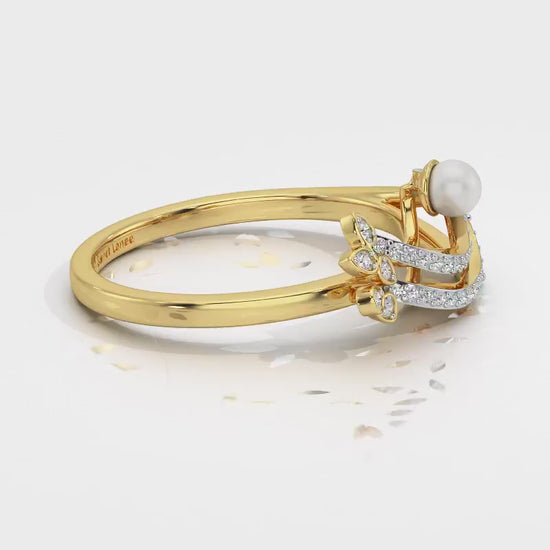 Flora-Tide Silver Pearl Ring - Yellow Gold Video