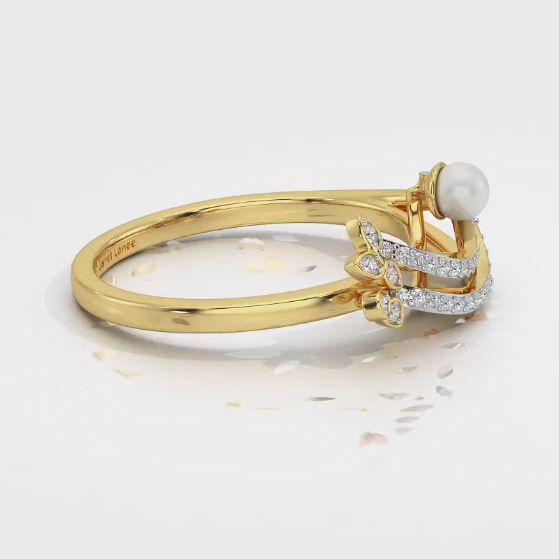 Flora-Tide Silver Pearl Ring - Yellow Gold Video