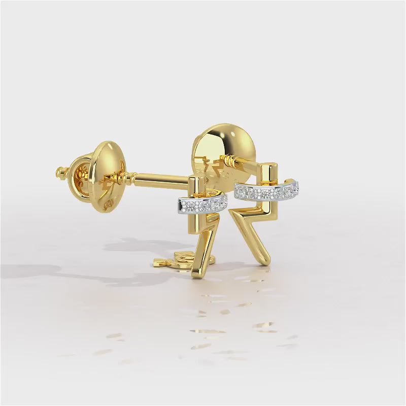 Shimmering Bolt Silver Stud Earrings - Yellow Gold Video