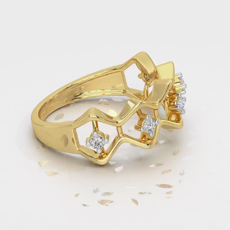 Star Row Silver Ring - Yellow Gold Video