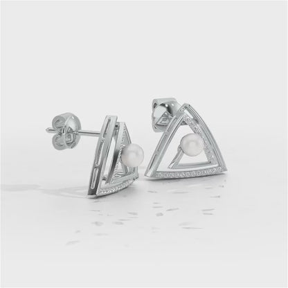 Trigoned Silver Pearl Earrings - White Gold Video