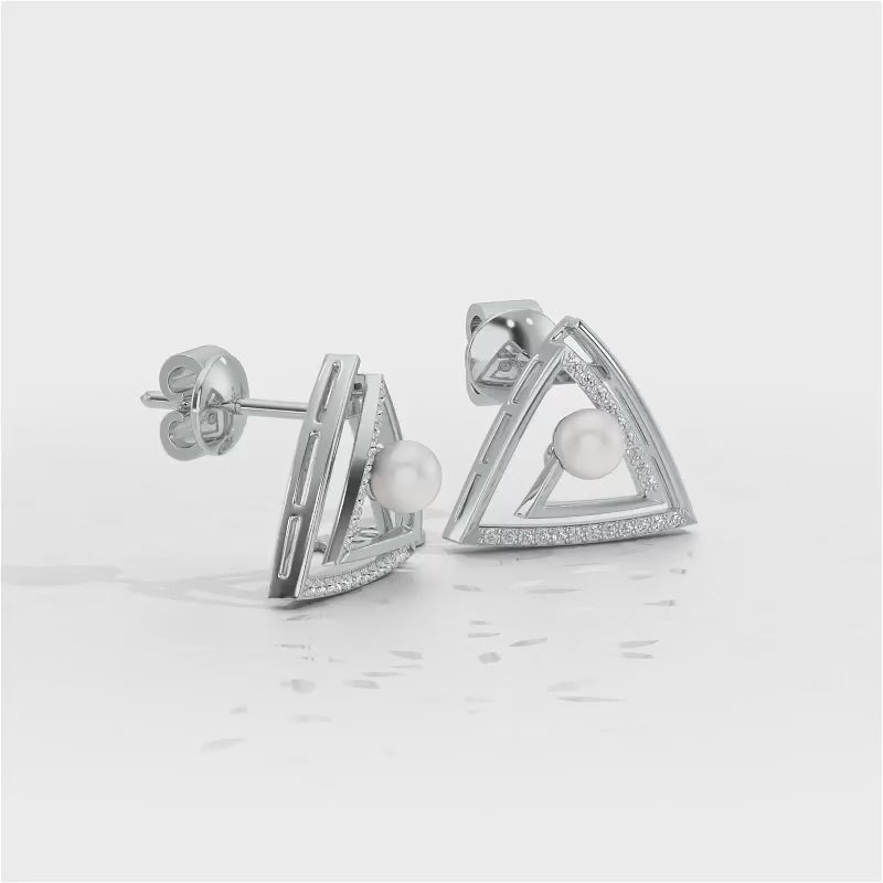 Trigoned Silver Pearl Earrings - White Gold Video