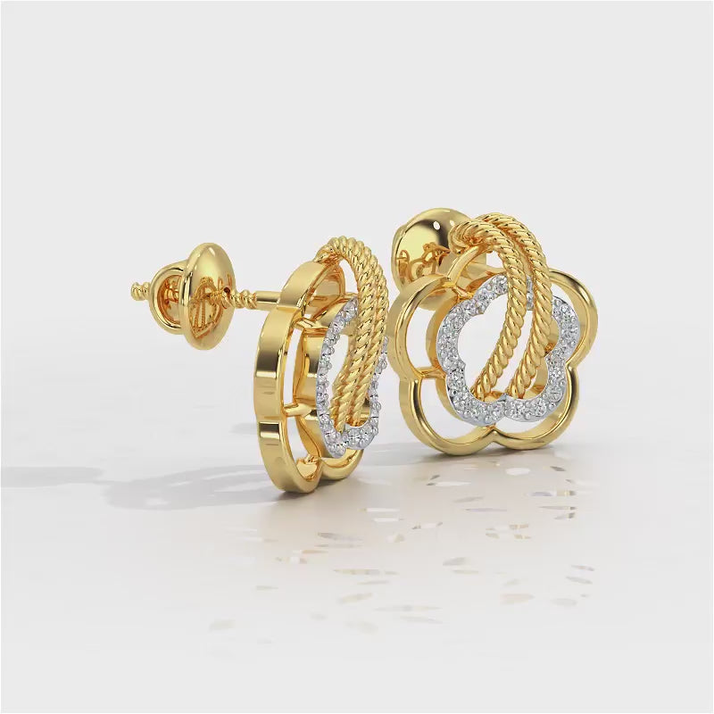 Twist in Flower Silver Studs - Yellow Gold Video