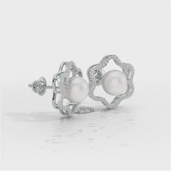 Little Shine Silver Pearl Earrings - White Gold Video