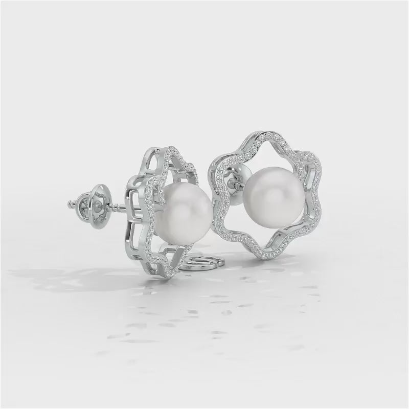 Little Shine Silver Pearl Earrings - White Gold Video