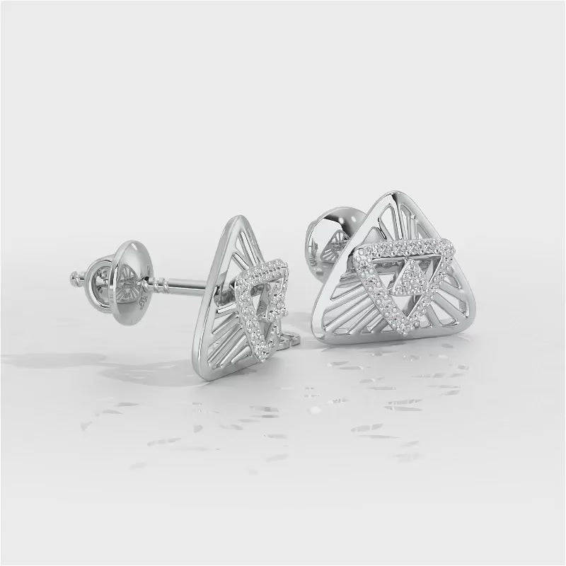 Trigon Mandala Silver Earrings - White Gold Video