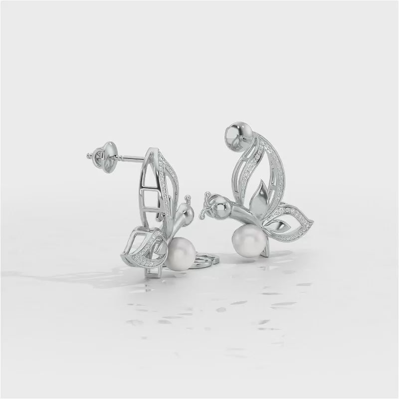 Winged Silver Pearl Earrings - White Gold Video
