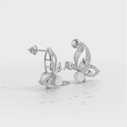 Winged Silver Pearl Earrings - White Gold Video
