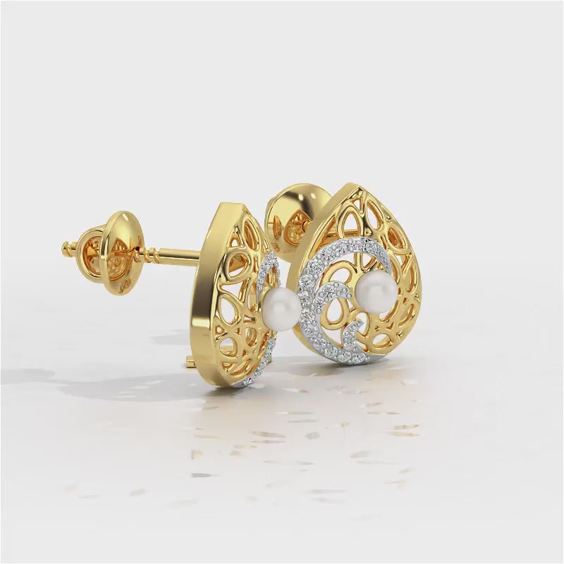 Intricate Silver Pearl Earrings - Yellow Gold Video