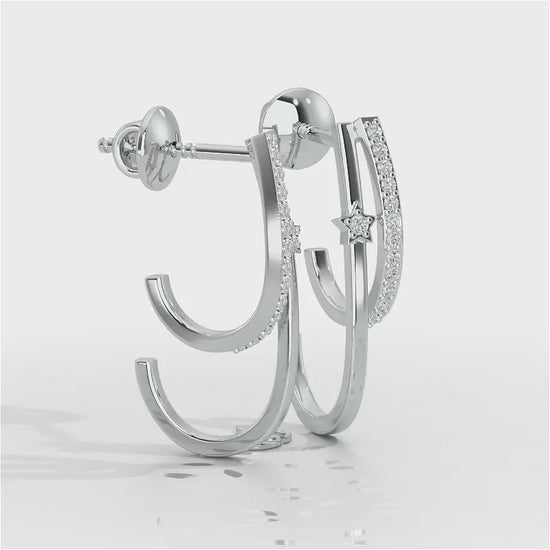 Vibrant Star Silver Stud Earrings - White Gold Video