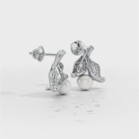 Chlorophyll Silver Pearl Earrings - White Gold Video