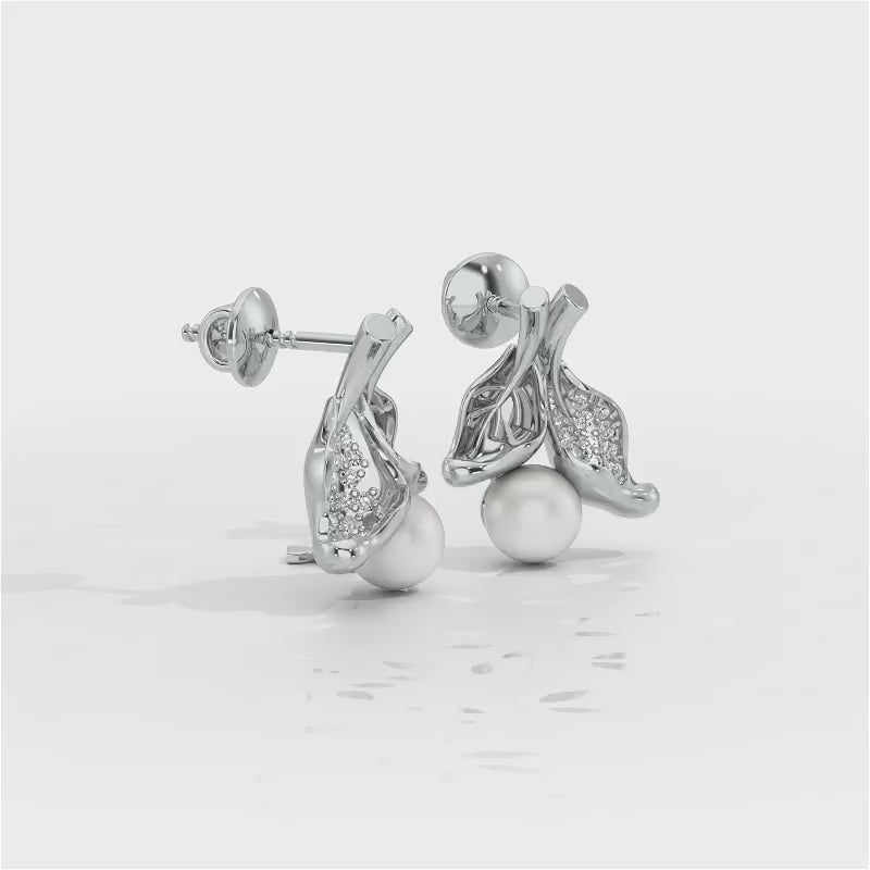 Chlorophyll Silver Pearl Earrings - White Gold Video