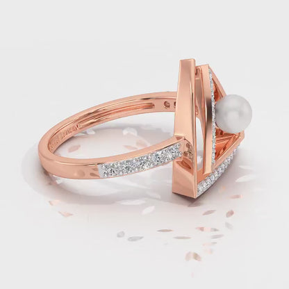 Trigoned Silver Pearl Ring - Rose Gold Video