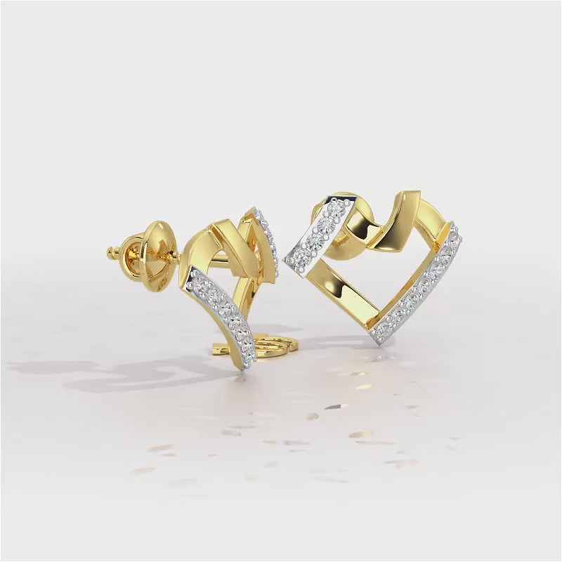 Heart Gleam Silver Stud Earrings - Yellow Gold Video