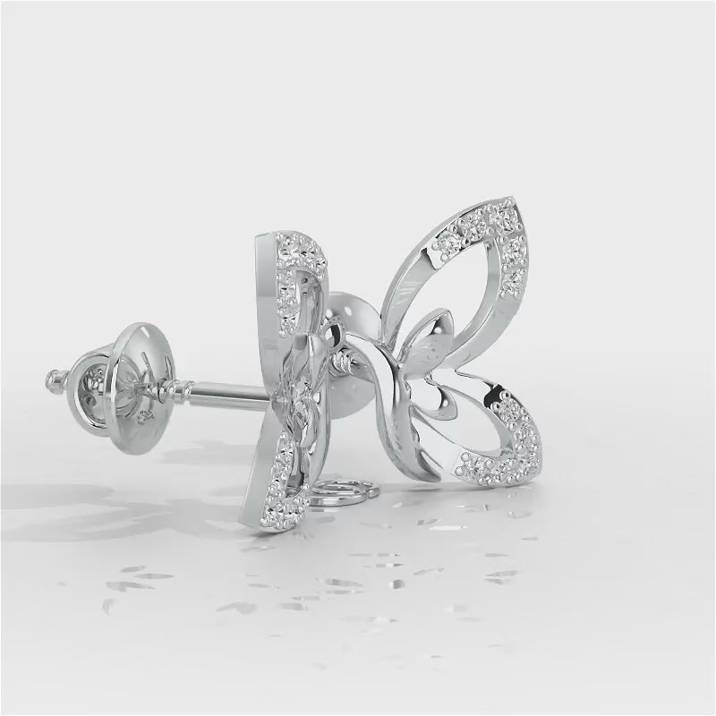 Opulent Flight Silver Stud Earrings - White Gold Video