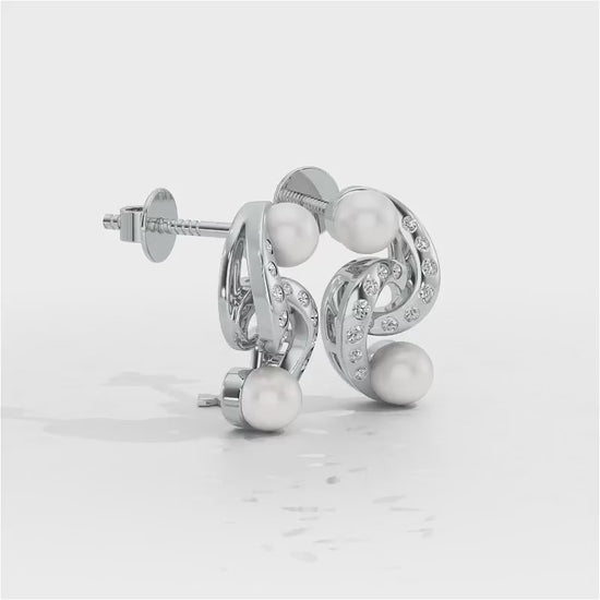 Swirl Twirl Silver Pearl Earrings - White Gold Video