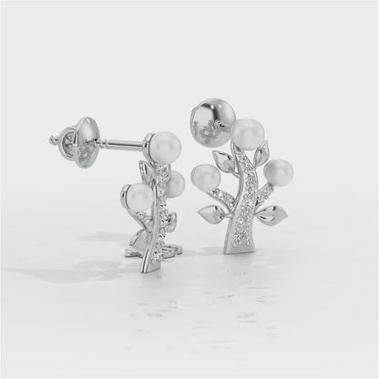Life Tree Silver Pearl Earrings - White Gold Video