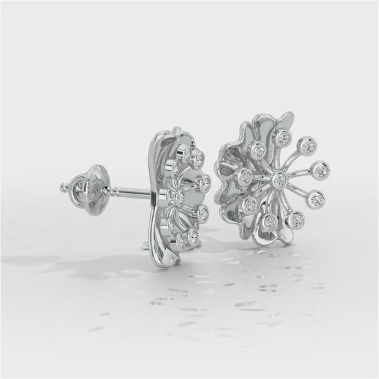 Luck Flower Silver Earrings - White Gold Video
