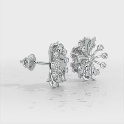 Luck Flower Silver Earrings - White Gold Video