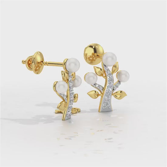 Life Tree Silver Pearl Earrings - Yellow Gold Video