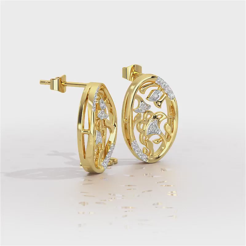 Ornate Glow Silver Earring Studs - Yellow Gold Video