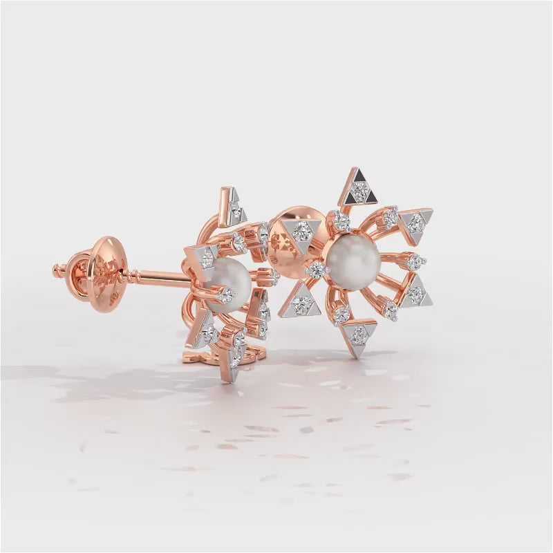 Snowflake Silver Pearl Earrings - Rose Gold Video