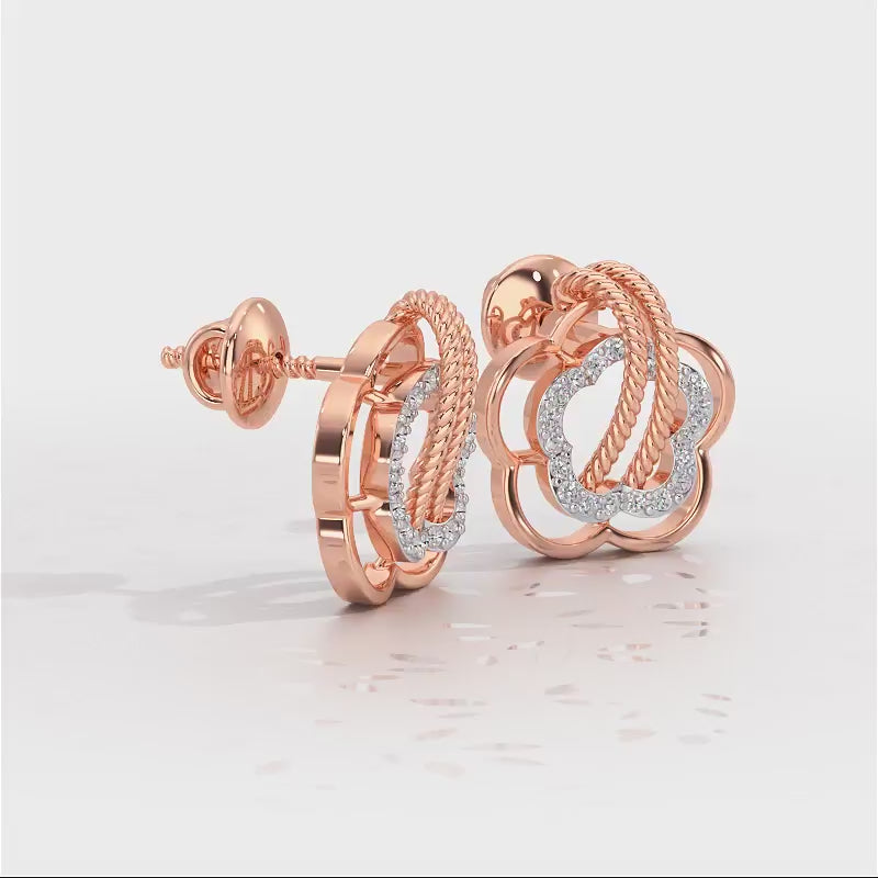Twist in Flower Silver Studs - Rose Gold Video