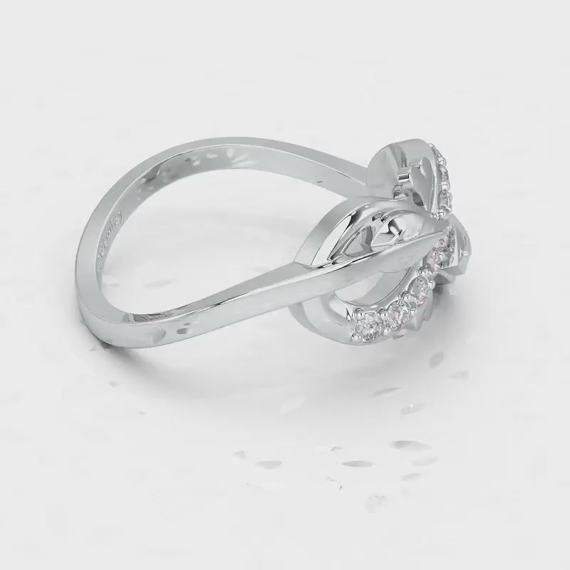 Leaf Bow Silver Ring - White Gold Video