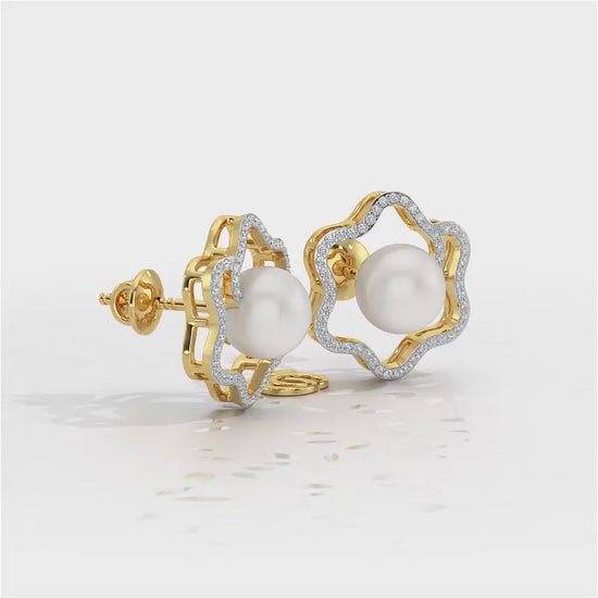 Little Shine Silver Pearl Earrings - Yellow Gold Video