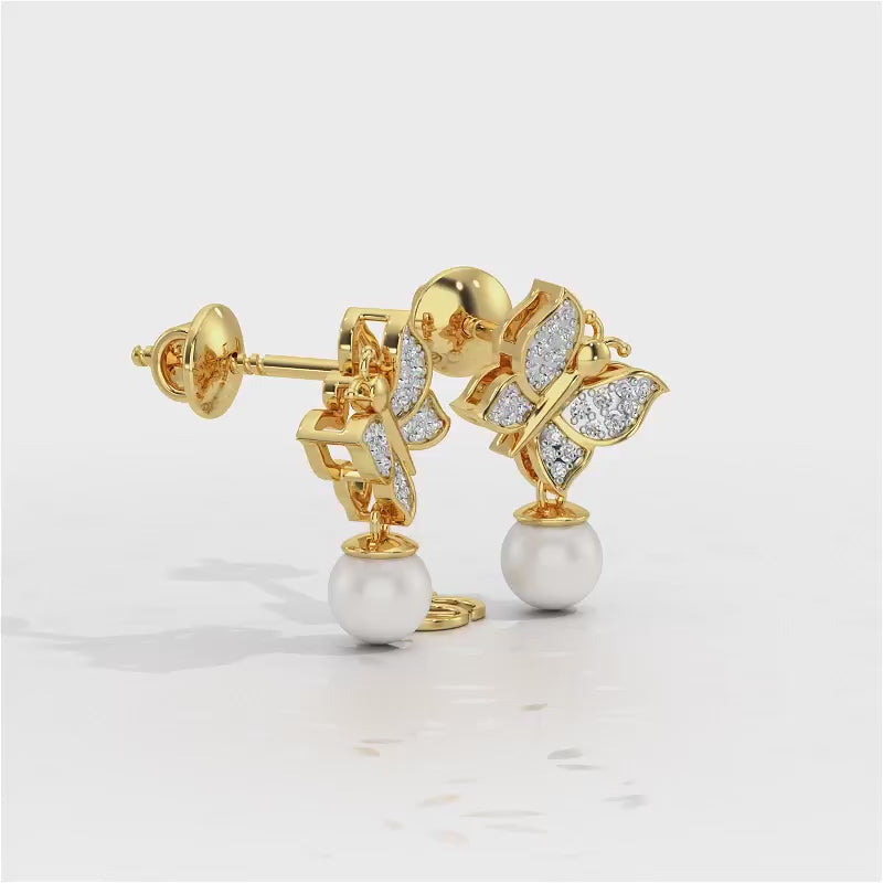 Fresh Wings Silver Pearl Earrings - Yellow Gold Video