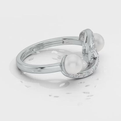Swirl Twirl Silver Pearl Ring - White Gold Video