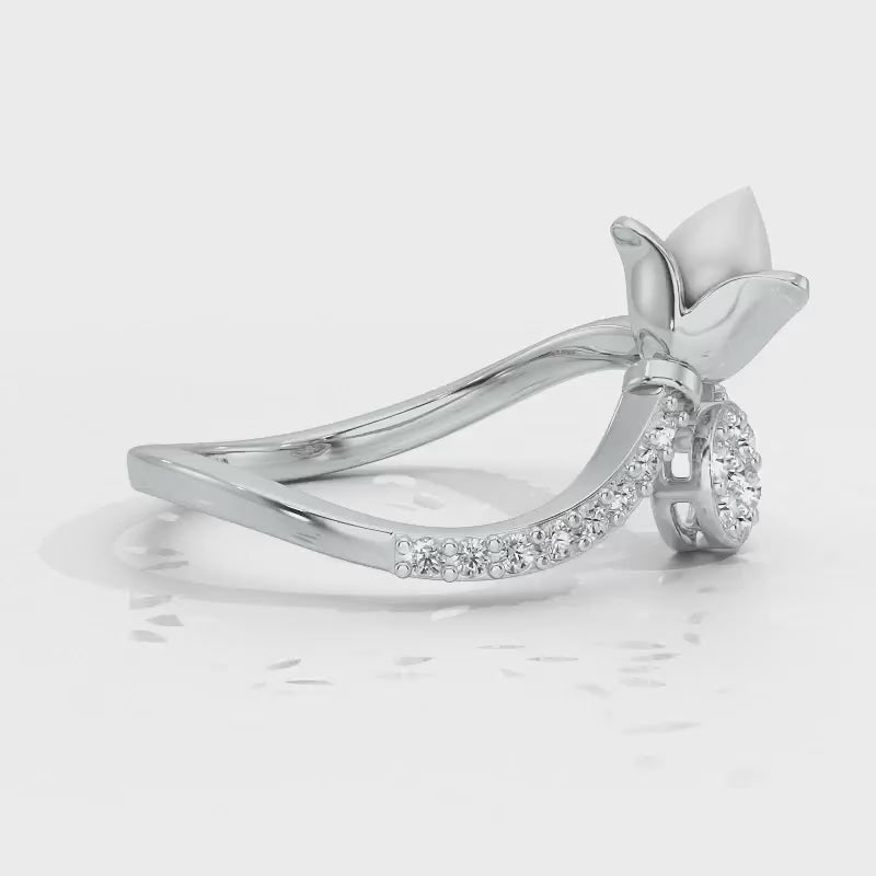 Lotus n Bud Silver Ring - White Gold Video